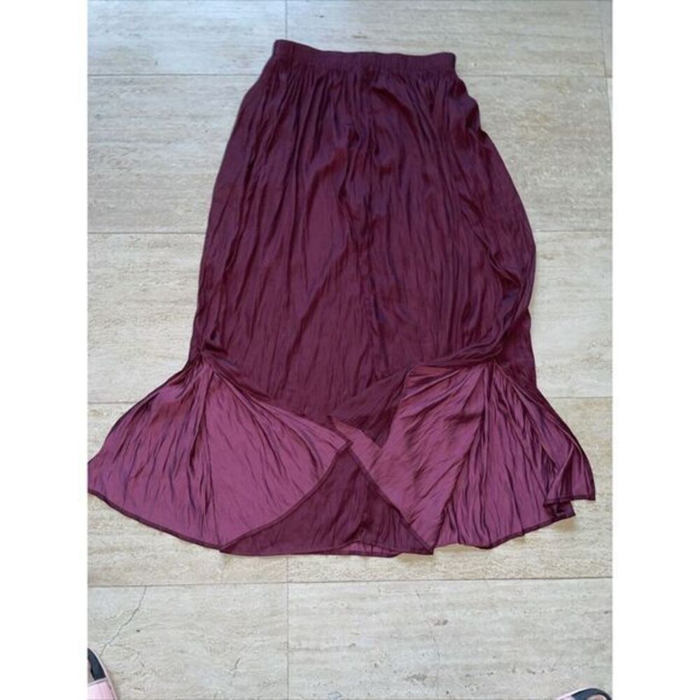 Kori America Satin Maxi Skirt Women Size M Burgundy NWT Side‎ Slits - Picture 8 of 9